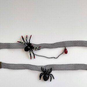 VICTORIAN LACE DOUBLE CHOCKER CHARM SPIDER GOTH PENDANT
